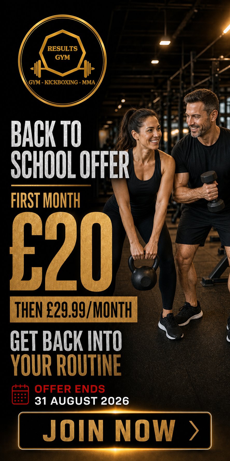 Results Gym Back to School offer: first month £20, then £29.99 per month, ending 31 August 2026