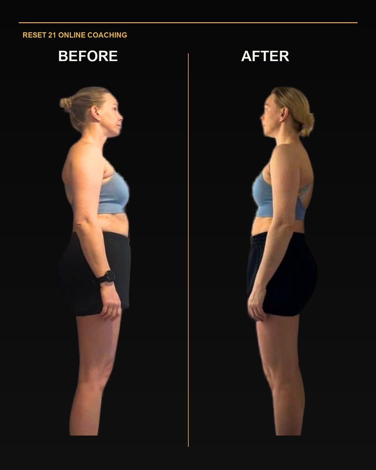 Finished Reset 21 before-and-after transformation design showing two complete progress views